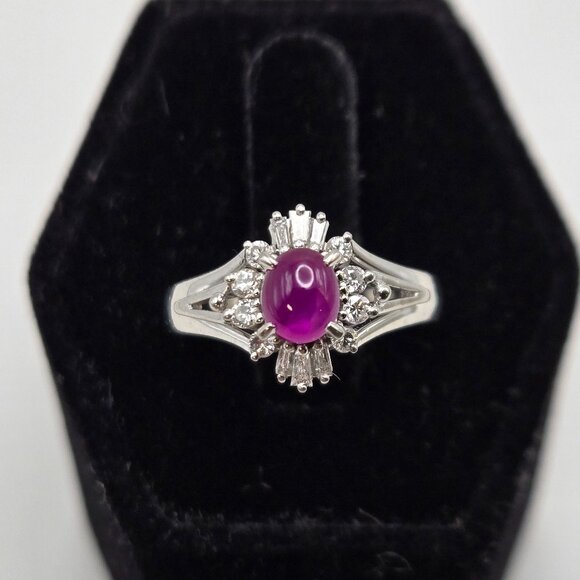 Platinum Red Star Sapphire and Diamond Ring